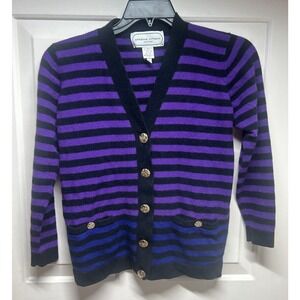 VTG adrienne vittadini cardigan Lambswool‎ angora Purple Striped Sweater Size P